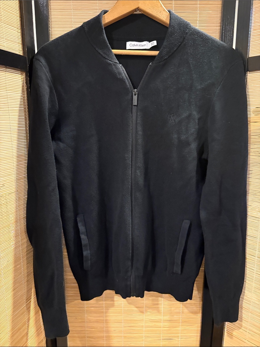 Calvin Klein Solid Black Zip-Up Bomber Cardigan